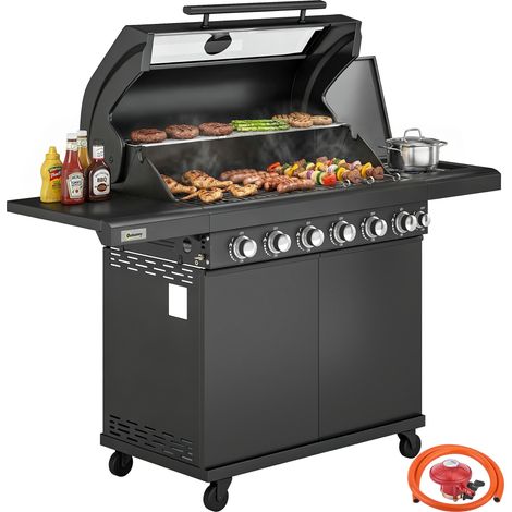 Black 6+1 Burner Steel Trolley Gas Barbecue for Garden (1/5)