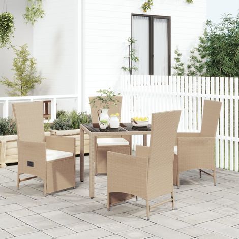 5 pcs Ensemble à dîner de jardin, Mobilier à dîner, Table et Chaises à Manger avec coussins Beige poly rotin MKPO62867 (1/5)