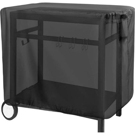 Housse de chariot de cuisine d'extérieur noire 105x61x82 cm, tissu oxford enduit argent 210D avec ouvertures d'aération, poignée de transport et cordon de serrage, housse de protection imperméable et (1/5)