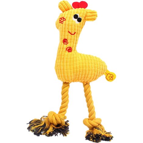 Peluche pour chien en forme de girafe, en corde tressée et flanelle, à mâcher. Sûre et mignonne, elle est idéale pour le nettoyage des dents de votre animal de compagnie (jaune). (1/5)