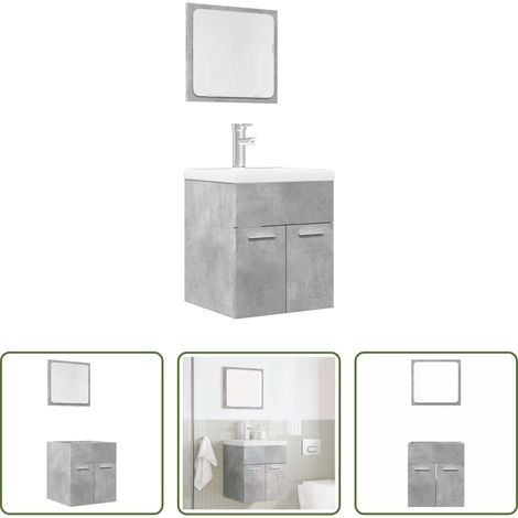 vidaXL Miroir de toilette - Ensemble de meubles de salle de bain 2 pcs gris béton (1/5)