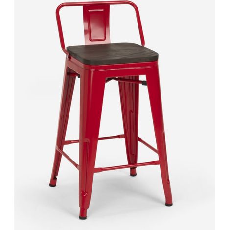 tabouret de bar design industriel en métal bois de style steel wood top - Rouge (1/5)