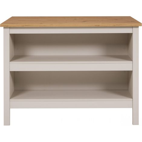 Ilot de cuisine meuble de rangement avec 2 étagères ouvertes amovibles et place pour tabourets, coloris Cachemire/Chêne Artisan - Longueur 124 x Profondeur 75 x Hauteur 91,5 cm (1/5)