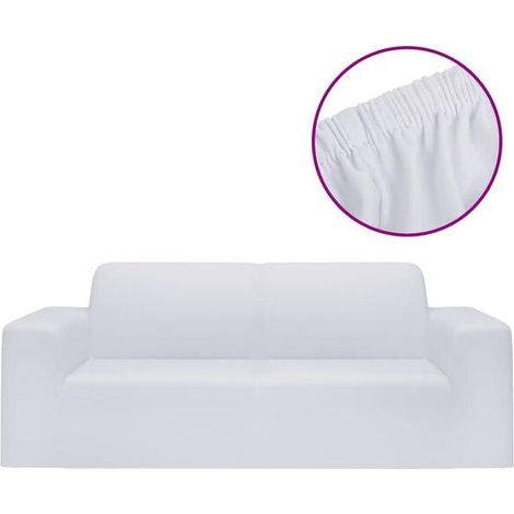 Housse de canapé double élastique, en maille de polyester blanche (1/5)