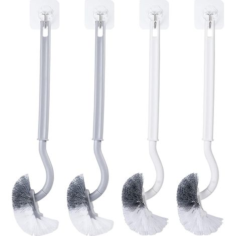 Pack de 4 Brosse WC,Brosse Toilettes WC, brosses de Toilette avec Nettoyage des Bords, brosses de Toilette à Manche Long, brosses de Toilette de Nettoyage en Profondeur (Gris/Blanc) (1/5)
