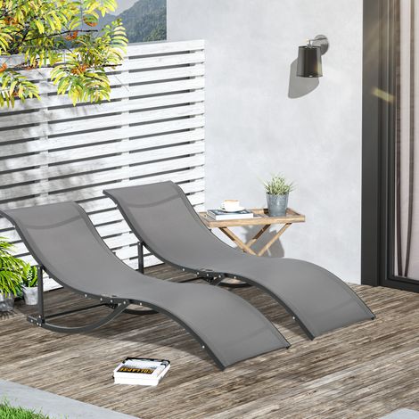 Set de 2 tumbonas de jardín 165x61x63 cm gris oscuro de aluminio plegables con diseño ergonómico en S (1/5)