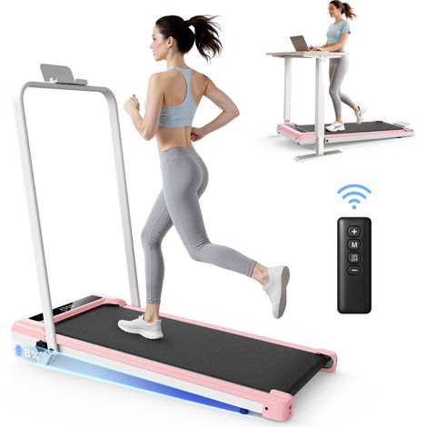 3-in-1-Laufband mit klappbaren Stützstangen, LED-Anzeige, 3,0 PS bürstenlosem Motor und einer Geschwindigkeit von 1 bis 10 km/h – Pink