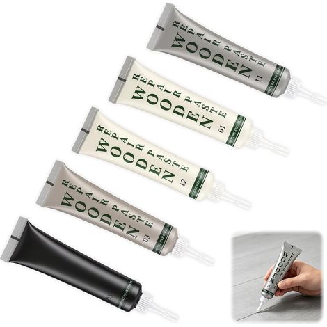5 kits de réparation pour parquet Bois Blanc Crème Gris Noir Rayures Fissures Trous Meubles Plans de travail Stratifiés Outils (1/5)