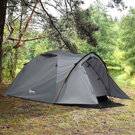 Extérieur Tente de camping 2-3 personnes dôme étanche légère ventilée 2 portes fenêtres fibre verre polyester PE - gris