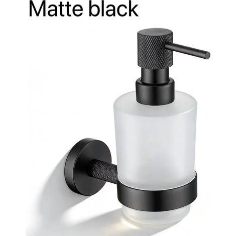 (Noir mat) Distributeur mural de savon/gel hydroalcoolique en laiton nickelé brossé moleté, support pour flacon en verre, accessoires de salle de bain (1/5)