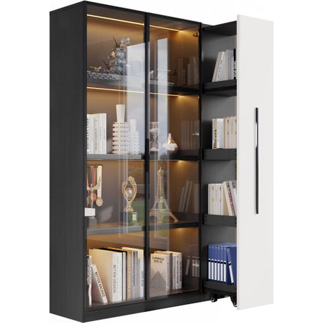 Armoire multifonction 110,5 x 35 x 160 cm, vitrine avec porte en verre et LED tiroir latéral de bain ou salle à manger (1/5)