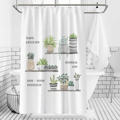 Ahlsen Cortina de ducha antimoho, impermeable, patrón de plantas en maceta, cortina de ducha para baño, 180x180cm (1/5)