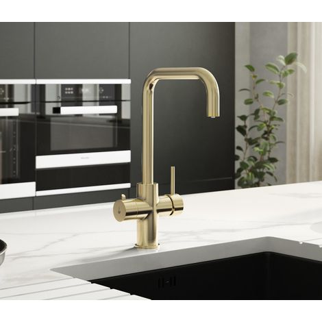 3 in 1 Instant Hot Cold Boiling Water Kitchen Mixer Tap & Tank Brushed Brass (1/5)
