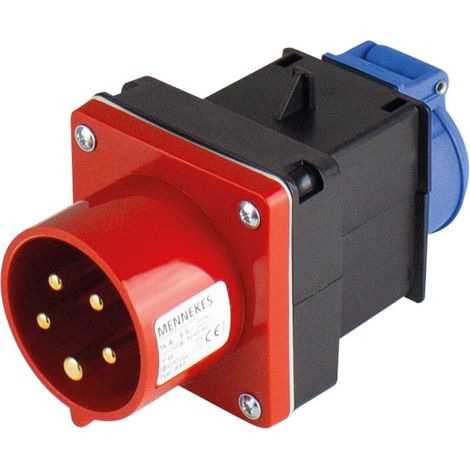 Adaptador de enchufe CEE de 400 V a 3 enchufes de 230 V con protección IP44 para obras de construcción y tiendas. (1/5)