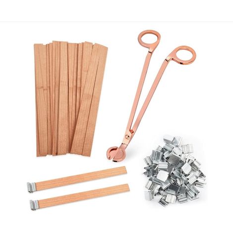 MINKUROW Stoppino Per Candele In Legno Fai-Da-Te Con Supporto In Ferro Per Artigianato Di Candele 13 X 130 Mm (50 Pezzi/Set) + Forbici Per Stoppino (1/5)