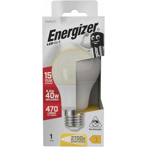 Energizer 6.3W GLS ES E27 Bombilla LED, 40W tradicional de repuesto, 470 lúmenes, blanco cálido, no aplicable, Single Pack, E27