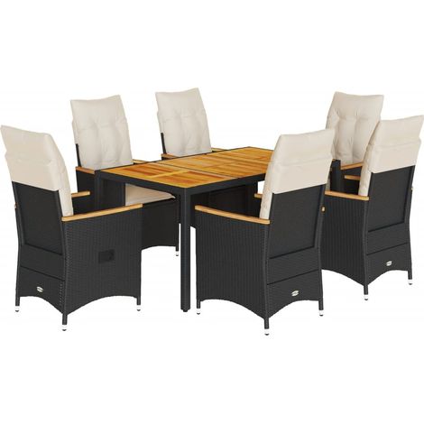 Maison Exclusive - Set da Pranzo da Giardino 7 pz Nero con Cuscini in Polyrattan