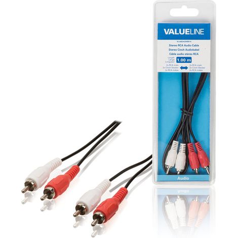 Valueline Cable de audio estéreo 2 RCA macho - macho de 10 metros, en color negro, ideal para conectar a CD - DVD