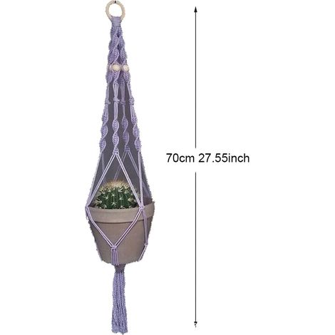 (Violet 70 cm) Porte-plantes bohème coloré en macramé, tissé à la main en 100 % coton, panier suspendu pour plantes d'intérieur, bonsaï, décoration intérieure (1/4)