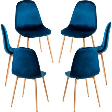 Packs Sillas Comedor - Pack 6 Sillas Teok Terciopelo - Azul medio (1/5)