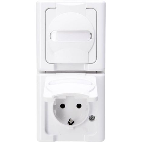 Kopp 131402009 2 vie Interruttore per ambienti umidi Completo Presa schuko con coperchio ribaltabile BlueElectric Bianc