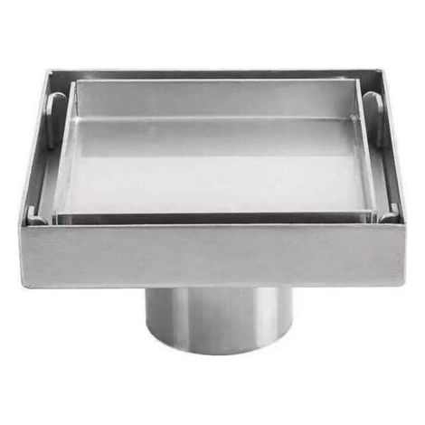 Siphon de Douche Invisible Carré 10x10cm, Acier Inoxydable 304 épaissi, Grille Déodorant pour évacuation Sol Salle de Bain (1/5)