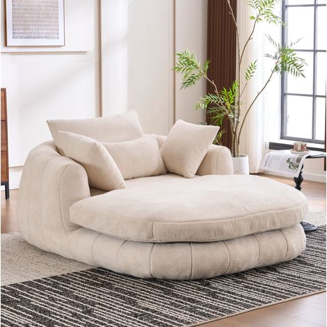Fauteuil chaise longue convertible en tissu blanc, assise profonde et coussins moelleux, pour salon, chambre ou coin lecture, sans montage, confort enveloppant – CHICFURN (1/5)