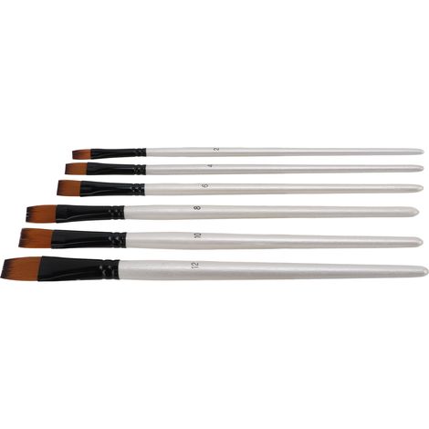 Lot de 6 pinceaux en nylon résistants, manche court, prise en main confortable, nettoyage facile et réutilisables. Fournitures artistiques. Face plate. (1/5)
