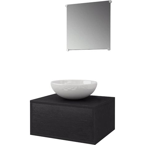 3-tlg. Badmöbel-Set mit Waschbecken/Waschmuschel/Waschtisch Schwarz (1/5)