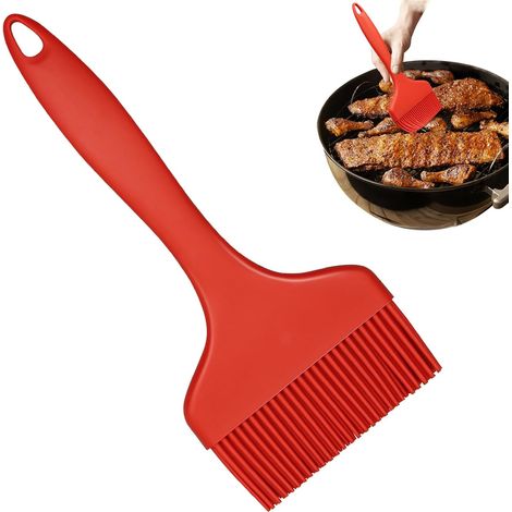 Pinceau silicone - Brosse à sauce - Grande brosse de cuisson BBQ pour grillades - Brosse extra large pour cuisiner, griller et pâtisser - Brosse de cuisine résistante à la chaleur, alimentaire (rouge, (1/5)
