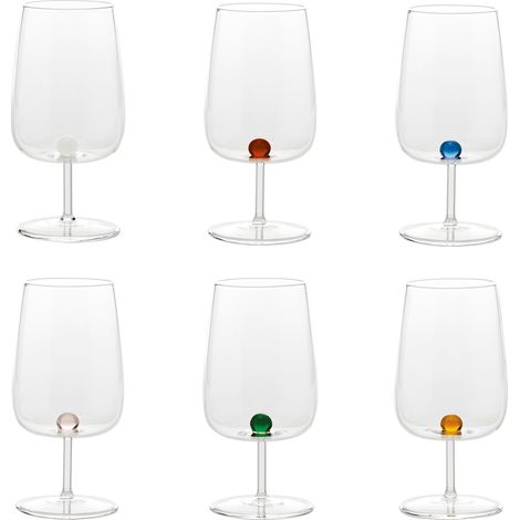 Ichendorf Milano Set 6 Calici Bilia in Vetro Borosilicato Soffiato con Sfera Decorativa sul Fondo, Colori Assortiti, Design Elegante per Tavola