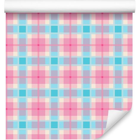 Carta da parati a quadri rosa cipria e celadon per soggiorno e camera da letto 50x1000 cm (1/5)