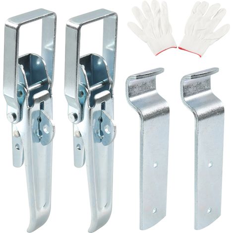 Set di 2 chiusure eccentriche con guanti (210 mm), grande chiusura a cricchetto per auto/rimorchio/ribaltabile, chiusura per parete laterale, chiusura per rimorchio, zincata (1/5)
