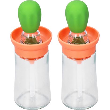 2 pièces Bouteille à Huile avec Pinceau en Silicone pour Cuisine, Barbecue, Pâtisserie, Orange et Vert (1/5)
