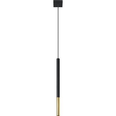 Pendelleuchte schwarz Metall Hängeleuchte schwarz Zylinder Hängelampe schwarz Modern, aus Stahl mit gold Akzent, 1x G9, DxH 8x110 cm
