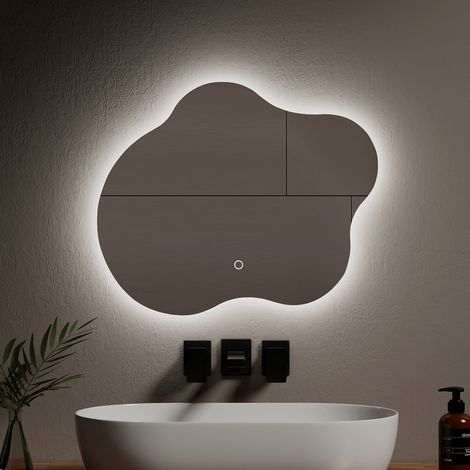 EMKE Asymmetrical LED Illuminated Bathroom Mirror 50x60cm LED Light Mirror with 3000K / 4000K / 6500K Touch Control, Dimmable, Anti-Fog, Energy Saving Electric Bathroom Mirror Vertical/Horizontal (1/5)