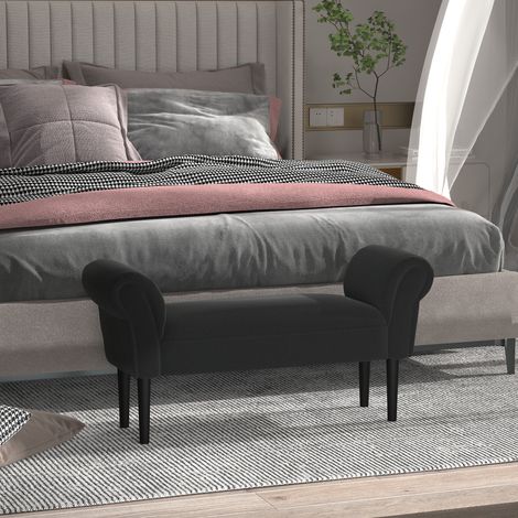 HOMCOM Banc Entrée Bout de Lit Rembourré pour Chambre à Coucher, Tissu à Voile, Noir, 102 x 36 x 51 cm (1/5)