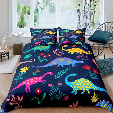 Parure de lit pour enfant - Motif dinosaures - 135 x 200 cm - En microfibre douce et chaude - Avec fermeture éclair - 3D - Avec housse de couette et taies d'oreiller de 80 x 80 cm (1/5)