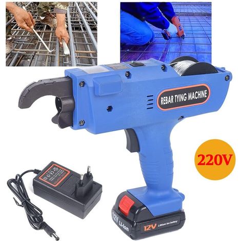 Bewehrungsverbinder 8mm-34mm Automatische Drahtbindemaschine,Blau,12V Rebar Drahtbinder+1 Bindedrahtrollen, für Zivilgebäude Bodenrohr, Heizbodengewebe Stahlstange
