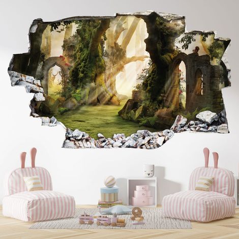 Stickers Trompe l'oeil trou dans le mur - Forêt Ancienne - 20 x 32 cm (1/3)