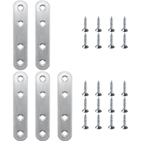 5 Équerres Plates en Acier Inoxydable, Equerre Metal Plate, Plaque Perforée avec Vis, Supports de Fixation Droits Plats Plaques avec 20 Pièces Vis,pour Réparation et Fixation de Meubles en Bois (1/5)