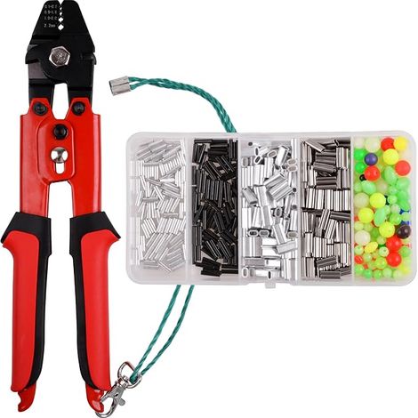 Sertisseur de câble métallique Pince à sertir pour pêche Sertisseuses avec 500 pièces de manchons à sertir Kit de ferrules Douilles à sertir (0,1 mm - 2,2 mm) (1/5)