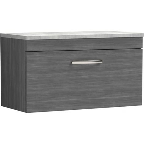 Nuie Athena Wall Hung 1-Drawer Vanity Unit with Grey Worktop 800mm Wide - Anthracite Woodgrain (1/5)