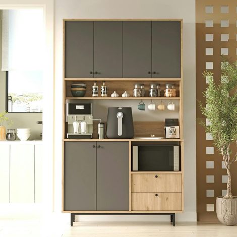 Buffet cuisine niche micro-ondes décor gris H 205 cm JENA (1/5)