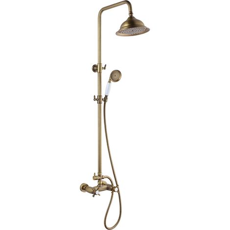 Edouard Rousseau – Colonne de douche thermostatique rétro – Douchette 1 jet pluie Ø 83 mm – Bras télescopique 0,85 à 1,25 m – Sécurité anti-brûlure 38°C – Vieux bronze (1/5)