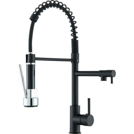 Robinet de Cuisine Noir Mitigeur Cuisine Deux Jets Robinet Avec Douchette Flexible et Pivotante Robinetterie Rétractable évier Bec Haut Robinet D'Évier À Arc Élevé Rotatif À 360° (1/5)