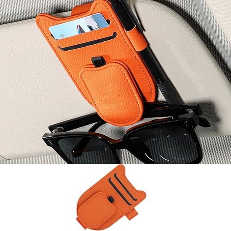 Porte Lunettes pour Voiture, Magnétique Pare Soleil Voiture Accessory Clip, pour Lunettes de Soleil Carte Ticket - Couleur Orange (1/5)