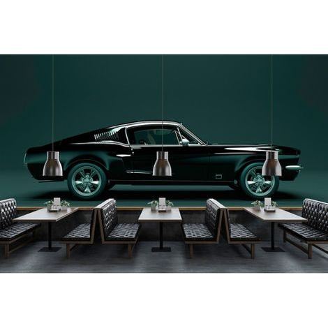 Papier peint panoramique voiture noir Tapisserie panoramique idéale pour chambre d'ado Papier peint panoramique vintage vert (1/3)