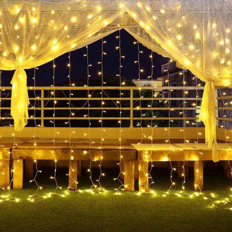 Guirlande Lumineuse Intérieure, 3x3M 300 LED Rideau Lumineux Noël, 8 Modes IP44 Lumières de décoration Noël Fiche D'alimentation, Fête, Le Mariage, La décoration Intérieure et Extérieur (Blanc Chaud)