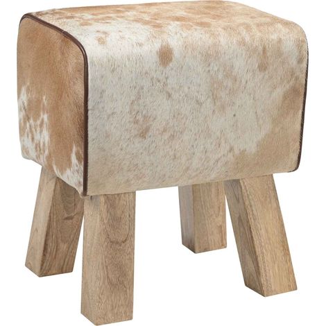 Bench 40 x 30 x 45 cm Real Leather Brown and White vidaXL (1/5)